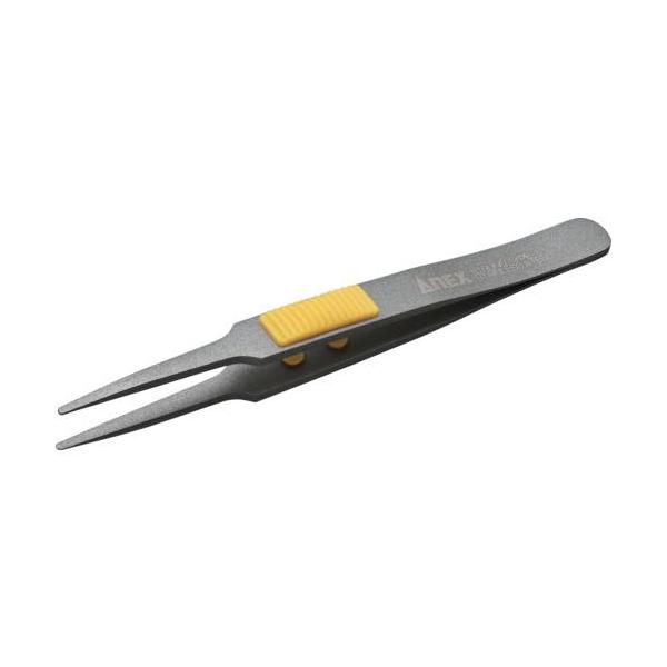 ■アネックス ラバーグリップ付ステンレスピンセット先丸型120mmフッ素加工【8291732:0】[店頭受取不可]
