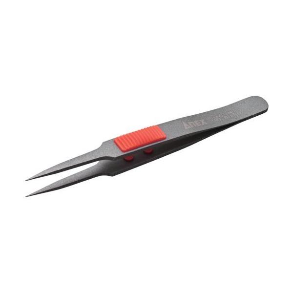 ■アネックス ラバーグリップ付ステンレスピンセット極細鋭型115mmフッ素加工【8585897:0】[店頭受取不可]