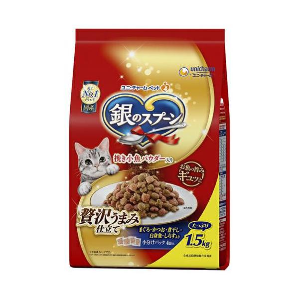 他サイト： 【ケース販売】 ユニチャーム 銀のスプーン贅沢うまみ仕立てまぐろ・かつお・煮干し・白身魚・しらす入り1袋(1p375g入×4p入)×6袋セットの商品画像