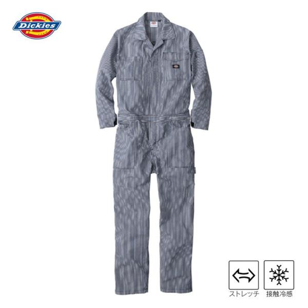 ディッキーズ Dickies ライト ストレッチ ヒッコリー 長袖 つなぎ D-7106 (DICKIES ツナギ ワークウェア UVカット 作業服 作業着 薄手 軽量 ) 爆買