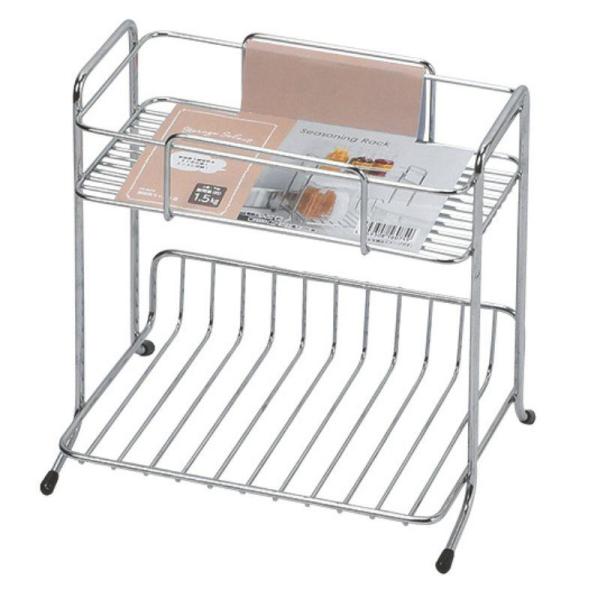 キッチンでの調味料の収納に便利です。製品サイズ（約）：210×150×200mm製品重量（約）：410g材質：本体：鉄（クロムめっき） 保護キャップ：塩化ビニルその他：耐荷重（約）上段1.5kg・下段1.5kg原産国：中国