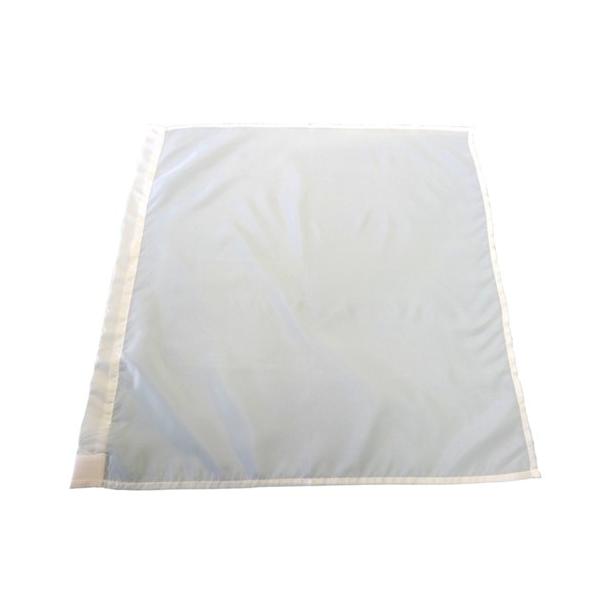 ●面ファスナー付きの便利な白旗●素材：ポリエステル100％●機能：面ファスナー付き●用途：交通誘導などに●セールスポイント：直径が15ミリまでの太さの棒に ご使用頂けますサイズ：４５×４５cm