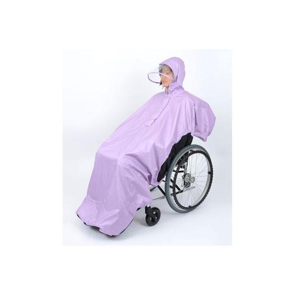 総裏メッシュ付RAKUレイン / SR-100PM M パープル 笑和 歩行関連/車いすオプション/車いす用レインコート (W2004)