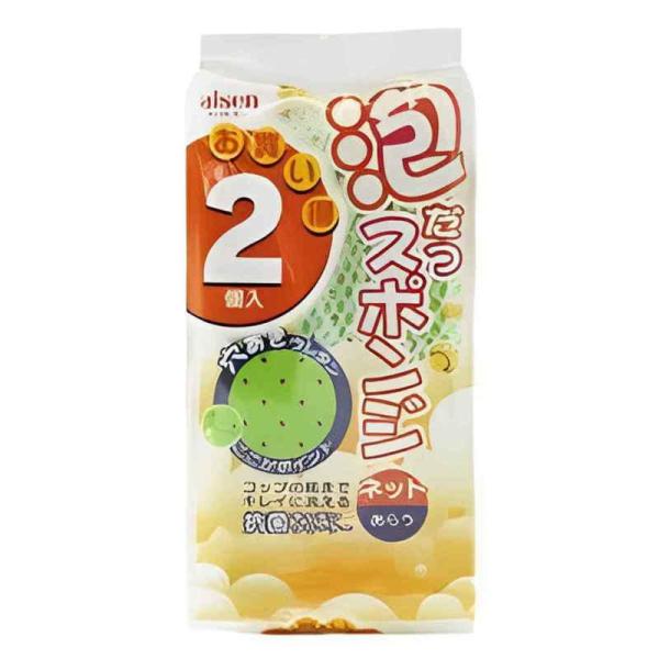 【特長】穴あきウレタン使用で素早く泡立つスポンジです。食器にキズをつけずに汚れをしっかり落とすパイルネットでスポンジを包んでいます。グリーン、イエローの2色セットです。【仕様】○サイズ：約幅8×奥行2.3×高さ16（cm）○重量：約 17g...