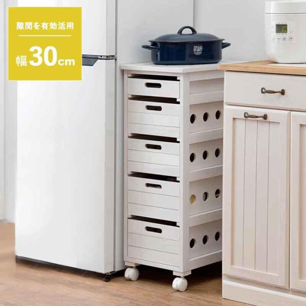 【仕様】・商品サイズ(外寸)：約幅30x奥行40x高さ79cm・(天板)タイル付・本体：キャスター付(内2個ストッパー付)・引出内寸：約幅23x奥行34.5x(浅)4.5(中)10.5(深)12.5cm・成分材質：(主材)桐材・原産国：中国製