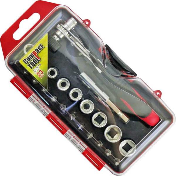 KENOH CT-23ソケットとドライバービット中心のソケットレンチセット（6.35mm）収納に邪魔にならないコンパクトなケースに多サイズのビットを装備。ケースは吊り下げも可能。底部には滑り止め樹脂付き。ラチェットハンドル（ゴムグリップ付）...