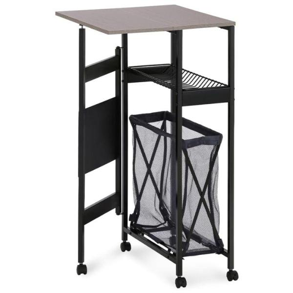 ワイヤーラック1つとバスケット1つ付きです。洗面所や洗濯機周りの小物をすっきり収納できます。天板を折りたたんでコンパクトに収納できるスリムタイプです。奥行き約24cmで狭小スペースにも置けます。天板を広げると洗濯物がたためる作業台になります...