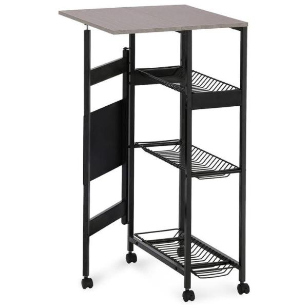 ワイヤーラック3つ付きです。洗面所や洗濯機周りの小物をすっきり収納できます。天板を折りたたんでコンパクトに収納できるスリムタイプです。奥行き約24cmで狭小スペースにも置けます。天板を広げると洗濯物がたためる作業台になります。天板は熱、水、...