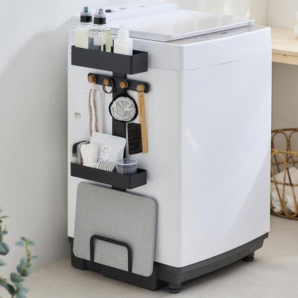 マグネット仕様で洗濯機の側面に簡単に取り付けられます。デッドスペースになりがちな洗濯機周りを収納スペースに変えられます。ボックスは洗剤や柔軟剤、フックは洗濯ネットや掃除用具、スタンドは体重計や珪藻土マットなどが収納できます。ボックス、木製フ...