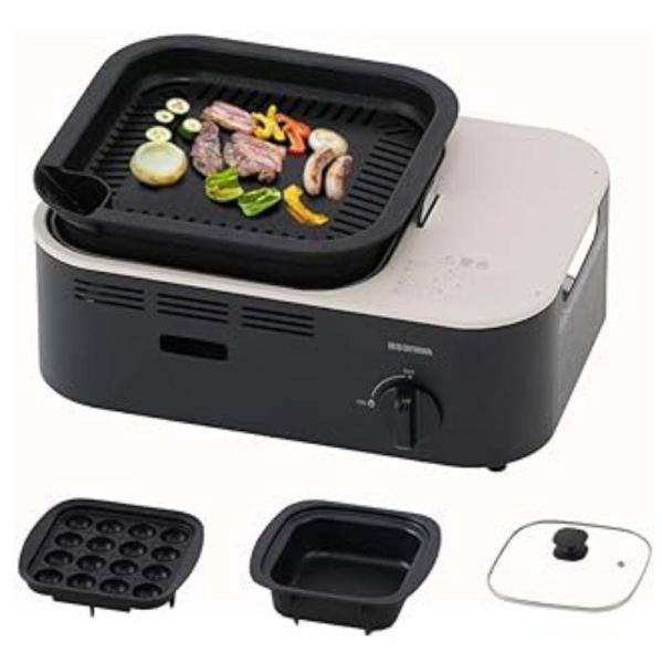 ●商品サイズ・重量（約）：グリルプレート使用時：340×262×159mm・3.1kg／たこ焼きプレート使用時：344×262×164mm・3.1kg／スクエアパン使用時（ガラスフタなし）：342×262×148mm・2.7kg／スクエアパ...