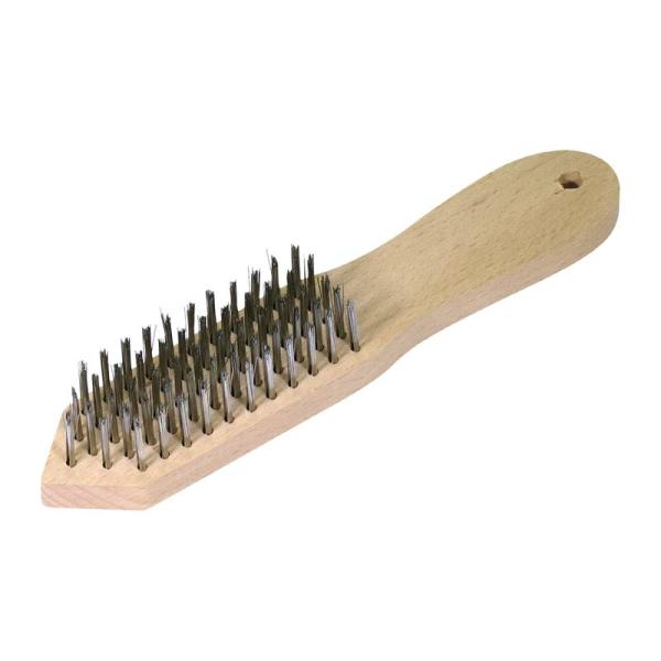 鉄部のサビ落とし、ペンキはがし等に。ステンレスブラシ。幅の広い柄付なので力が入りやすくハードな作業に最適！ブラシ部長さ：20mm材質：ステンレス