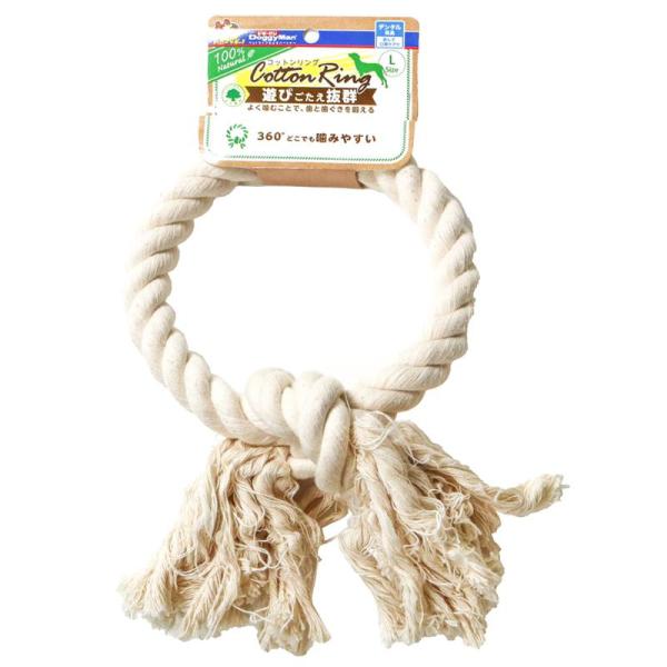 ナチュラル100％コットン玩具。360°どこでも噛みやすいリングタイプ。大型犬用。【原材料】コットン【使用方法】・においをかがせたり、足もとで転がしたりして興味を持たせます。・興味を持ちはじめたら、そのまま噛ませて遊ばせます。・「持ってこい...