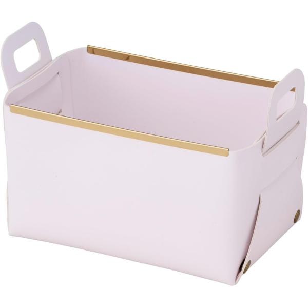 ●折りたためるフェイクレザーの小物入れ●アクセントに、ボタンとフレームをゴールドカラーに仕上げました●化粧品やタオル、ステーショナリーなどの整理に。水分や油分などを吸収しづらい生地なので、お手入れはサッと拭き取るだけ●製品サイズ（約）／幅2...