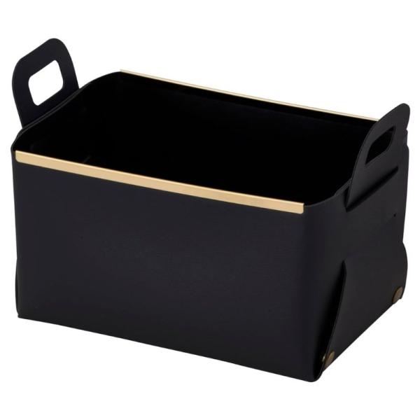 ●折りたためるフェイクレザーの小物入れ●アクセントに、ボタンとフレームをゴールドカラーに仕上げました●化粧品やタオル、ステーショナリーなどの整理に。水分や油分などを吸収しづらい生地なので、お手入れはサッと拭き取るだけ●製品サイズ（約）／幅2...