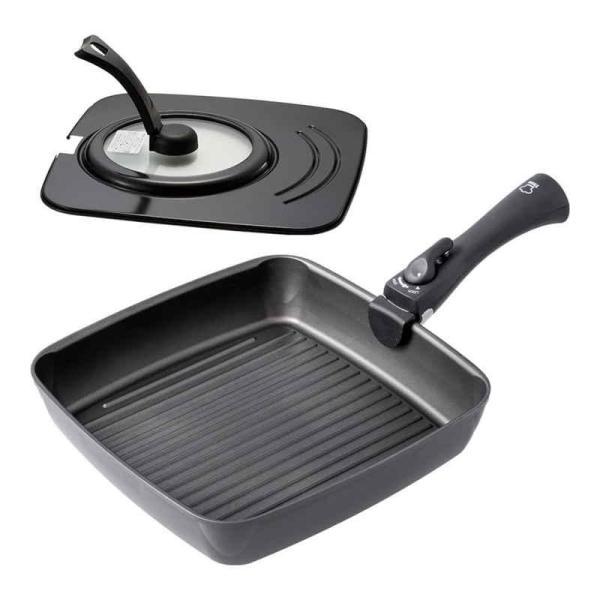 他サイト： アイメディア 四角いフライパン 26cm IH対応 着脱ハンドル付き 蓋付き チタンシェフ スクエアパンの商品画像