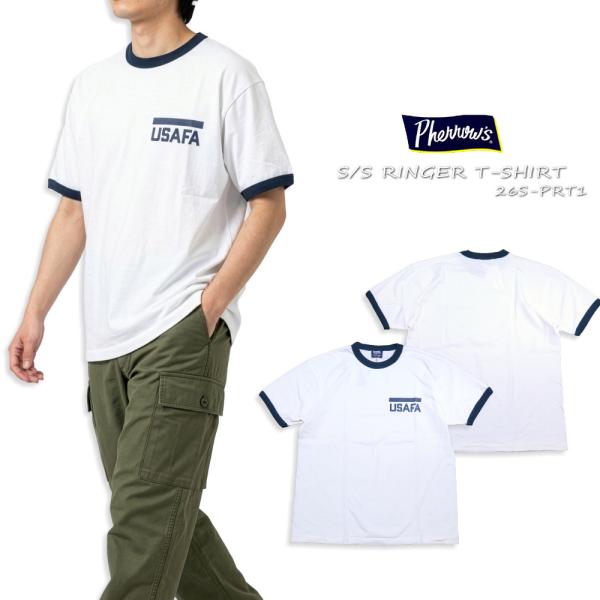 Pherrow's フェローズ リンガーTシャツ USAFA 半袖 ホワイト ミリタリー クラシック 26S-PRT1