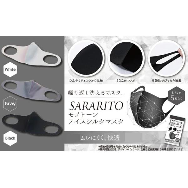 アイスシルクマスク 繰り返し洗えるマスク モノトーン SARARITO(サラリト) 5枚入×3Pセット（計15枚）グレー/ブラック 送料無料