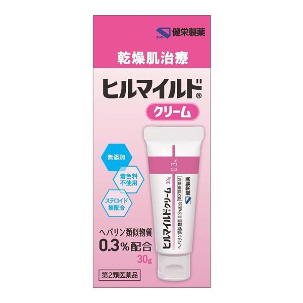 「ヒルマイルドクリーム　30g」は、ヘパリン類似物質0.3%配合で、しっとり潤うクリームタイプの乾燥肌治療薬です。皮膚の保湿作用があり、乾燥性症状を軽くします。また使用部位の血行を促進し、血行障害に基づく痛みや腫れを軽くしますので、きず・や...