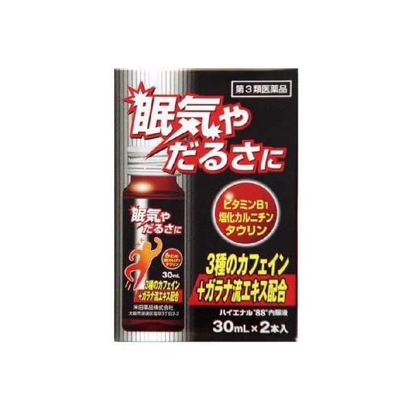 「ハイエナル88内服液　30ml×2本」は、1びんにコーヒーの約2杯分（150mg）のカフェインが含まれており、少し甘味がありので眠気防止剤としては苦味が少なく服用しやすくなっています。カフェインの興奮作用とビタミンB1、タウリンなどの代謝...