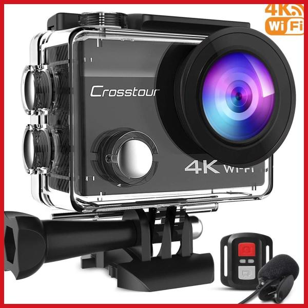 アクションカメラ Crosstour 4K高画質 リモコン付 WiFi搭載 水深30m 