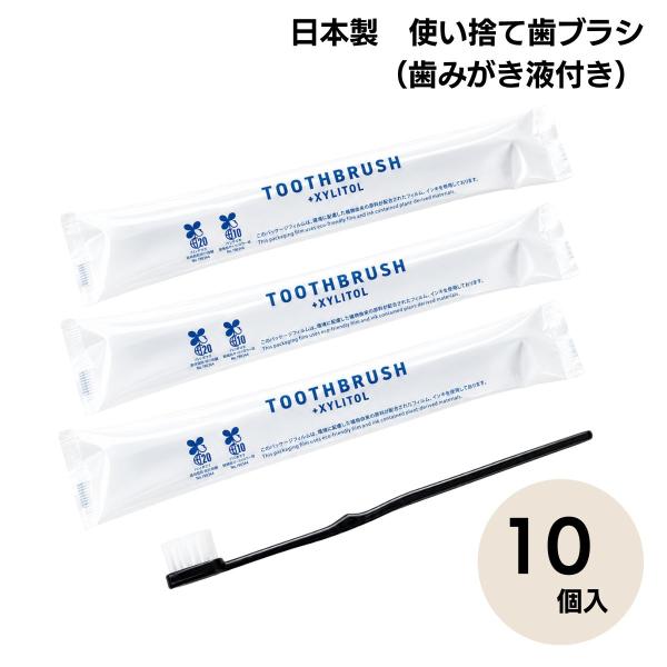 使い捨て 歯ブラシ インスタント ハブラシ 10本 セット 個包装 歯みがき液付き ホテル アメニティ 業務用 携帯用 旅行 トラベル 日本製 まとめ買い キシリトール