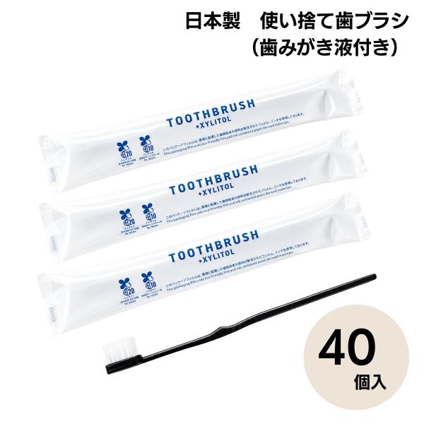 使い捨て 歯ブラシ インスタント ハブラシ 40本 セット 個包装 歯みがき液付き ホテル アメニティ 業務用 携帯用 旅行 トラベル 日本製 まとめ買い キシリトール