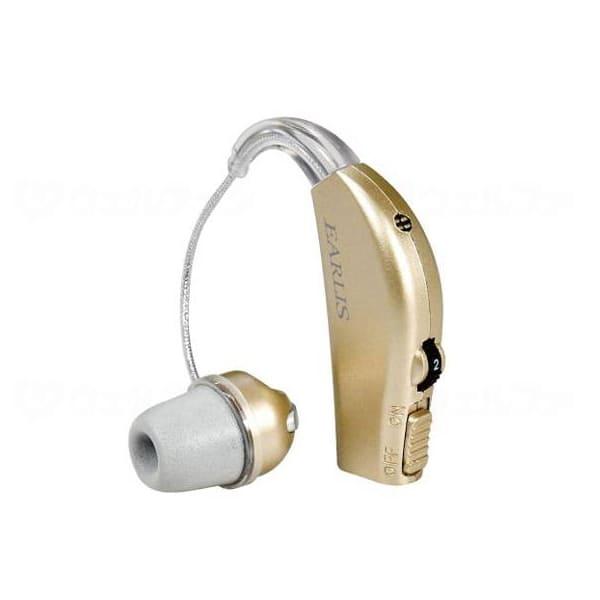【集音器 イヤリスチャージ】くりかえし使える充電式なので、電池交換不要（連続15時間使用可能）重さわずか6g！軽量なので疲れにくい！人の声が聴き取りやすい高音質。左右両耳に対応、3段階の音量調節可能。【カラー】シャンパンゴールド【電源】■充...