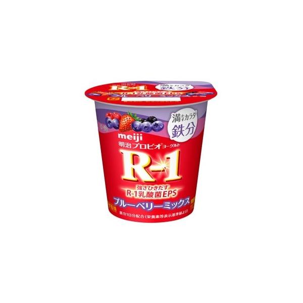 ◆賞味期限：11日〜13日（当店発送日より）◆クール便でお届けします。強さひきだすR-1乳酸菌EPS入りの脂肪0タイプのヨーグルトに、1日分の鉄分を配合し、ブルーベリー果肉を中心とした甘みと酸味のバランスの良いあじわいのフルーツヨーグルト。...