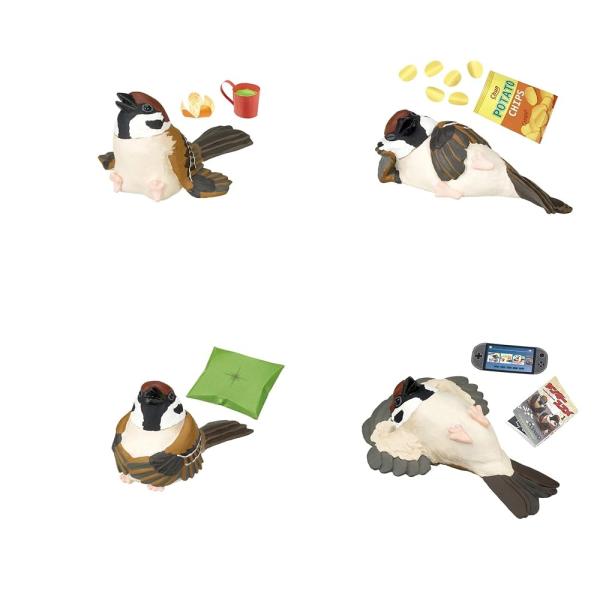 奇譚クラブ ことりの休日 ぐうたらスズメ 全4種セット フルコンプ ガチャ カプセルトイ スズメ 小鳥 フィギュア
