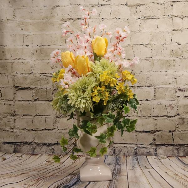 桜 チューリップ 菜の花 白陶器 アレンジメント アートフラワー アーティフィシャルフラワー 造花 贈り物 ギフト プレゼント さくら お花見 春 ピンク イエロー Buyee Buyee Jasa Perwakilan Pembelian Barang Online Di Jepang