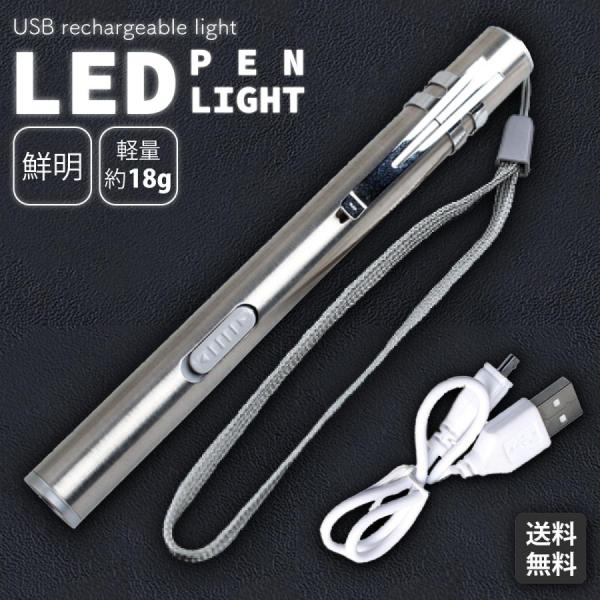 ペンライト 充電式 led LED ペン型ライト 超軽量 usb USB充電式 小型 コンパクト クリップ付き 懐中電灯 ハンディライト 持ち運び 作業用 整備 災害 防災 非常用