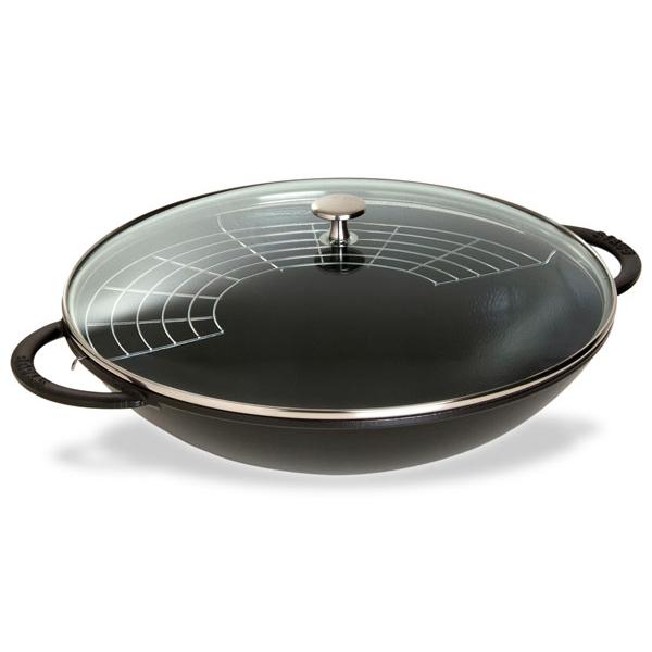 超格安価格 Staub ストウブ ガラス蓋付きWOK 中華鍋 ブラックマット