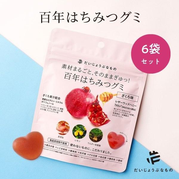 だいじょうぶなもの 百年はちみつグミ 6袋セット ＜ざくろ味＞ 食品添加物・上白糖・還元水飴不使用 ナチュラルグミ ビタミン ミネラル ポリフェノール豊富