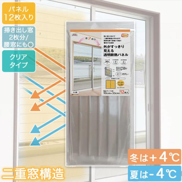 窓枠に貼るだけ 省エネ 冬の保温 夏の断熱 二重窓構造 断熱パネル 33cmx90cm 12枚入り 掃き出し窓用 腰窓用 外がすっきり見える 透明タイプ UVカット90% 組立式 GNP-3012 MEIWA 明和グラビア 日本製 節電対策...