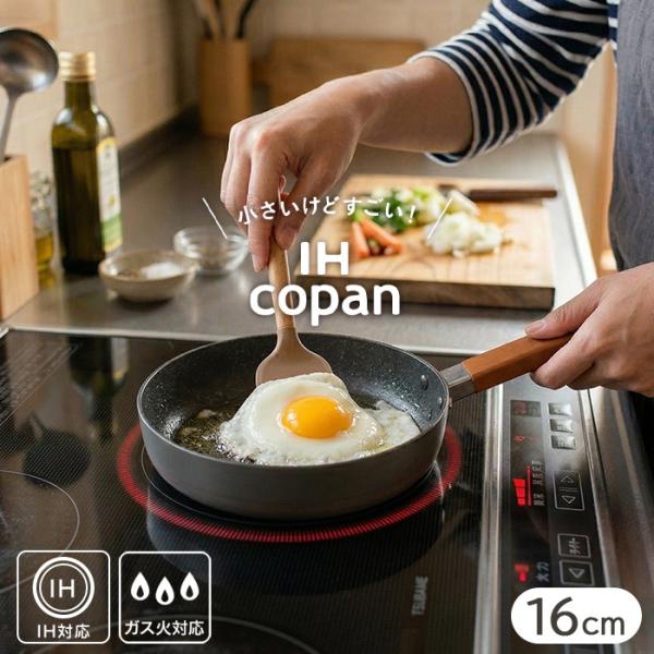 IH対応 ちょこっとフライパン 16cm 内面フッ素加工 木製ハンドル 引っ掛けワイヤー付き copan コパン