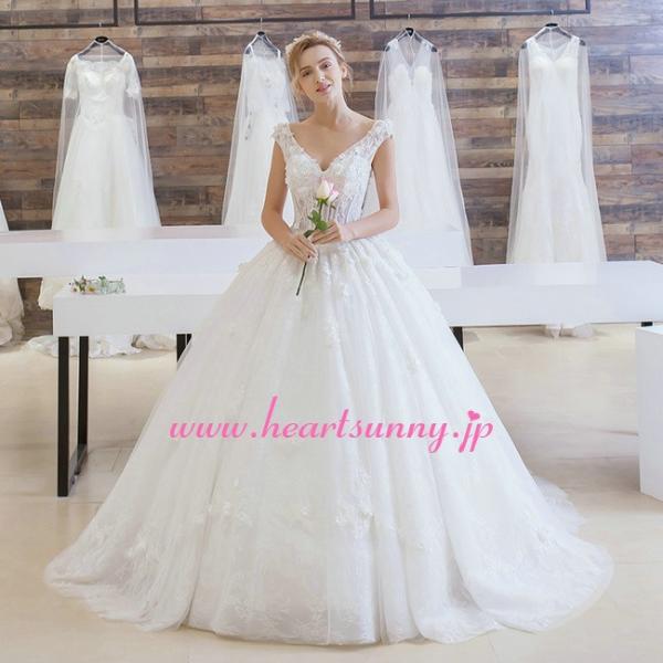 ウェディングドレス Vネックタンクトップ 透明感 涼しい ベアバック 編み上げ ロングトレーン B146 B146 Heartsunny 通販 Yahoo ショッピング