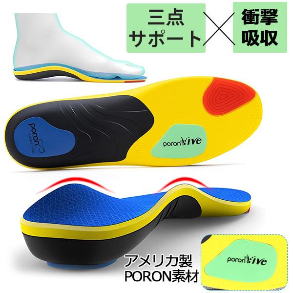 インソール PORON衝撃吸収 アーチサポート 中敷き 足裏圧力分散 扁平足 外反母趾 立ち仕事 スポーツ 靴 疲れにくい 低反発 クッション 抗菌防臭 防滑 サイズ調整