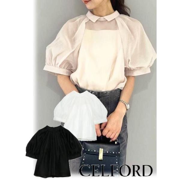 新品【CELFORD 】衿付きオーガンジーパフスリーブブラウス hearty-select_cwfb254138