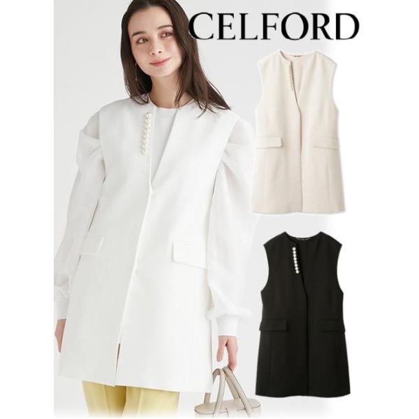 CELFORD リネンライクパールネックロングジレ CELFORD / セルフォード リネンライクパールネックロングジレ 24