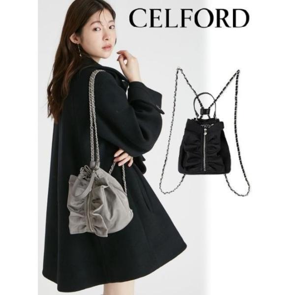 新品未使用 CELFORD チェーンショルダーフリルサック GRY セルフォード CELFORD チェーンショルダーフリルサック （GRY