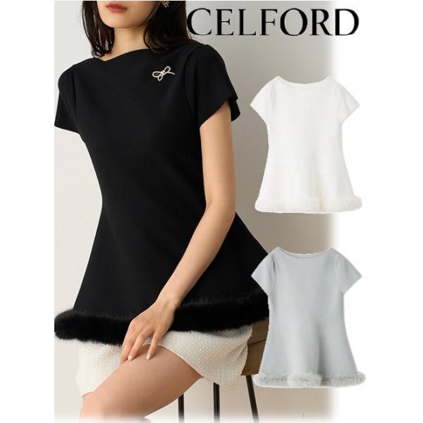 美品　CELFORDセルフォードファーヘムペプラムニットプルオーバー CELFORD✨セルフォード ファーヘムペプラムニットプルオーバー