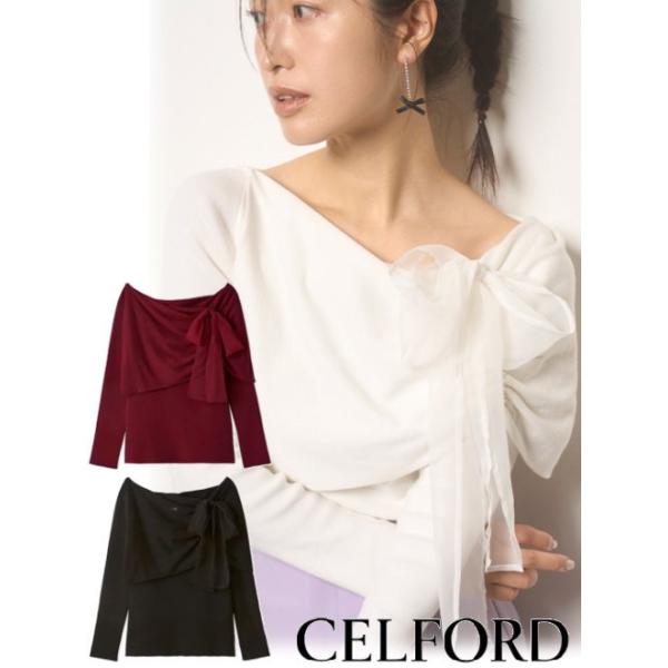 【CELFORD】24商品美品　ボウタイリボンニットプルオーバー F レッド CELFORD】24商品美品 ボウタイリボンニットプルオーバー F