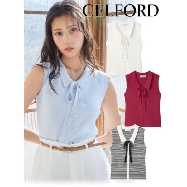 【未使用タグ付き】CELFORD襟付きシアーニット/ブラウス・パフスリーブ CELFORD（セルフォード） (セール30%OFF&300円OFF) 襟付きノースリ