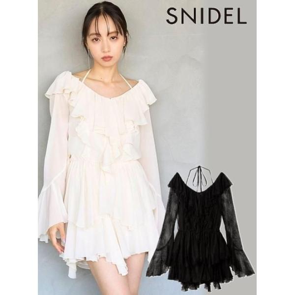 snidelフリルシフォンミニワンピース 4月下旬入荷予定 プリントフリルシフォンミニワンピース