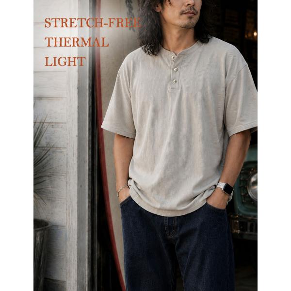 BLUE PORT サーマル ヘンリーネックTシャツ メンズ ワッフル Lightning