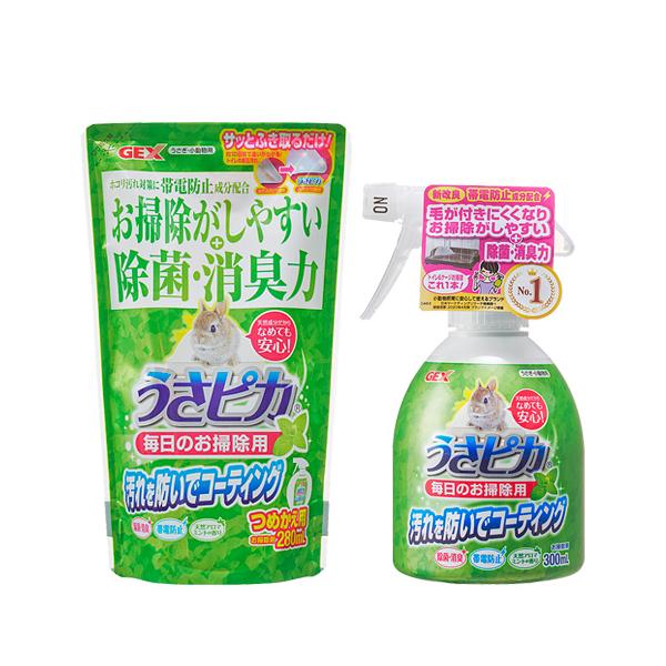 うさぎ、小動物用メーカー：ジェックス内容量：300ml(本体)/280ml(詰め替え)■成分水、アルカリイオン水、ライスワックス、コメヌカ油、植物性抽出物(ヤシ油)、香料■原産国　日本