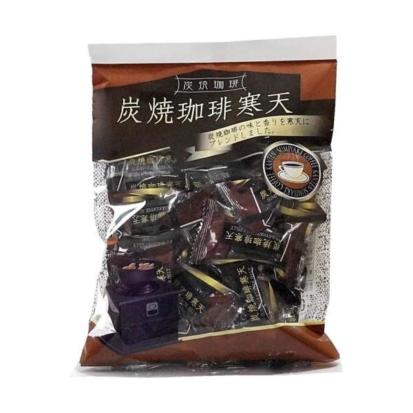 炭焼珈琲の味と香りを寒天にブレンドしました。滑らかな食感と甘さ控えめなコーヒーの風味が味わえるおすすめの商品です。お茶との相性も抜群。冷やして食べるとさらに美味しい！