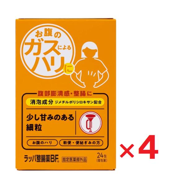 4個セットです。おなかの調子を整え、おなかの不快感からあなたを守ります。【特長】●消化管内にたまったガスの吸収と排出を促進します。　ジメチルポリシロキサンの消泡作用により、胃や腸管内で過剰にたまったガスの吸収と排出を促進します。●3種類の乳...