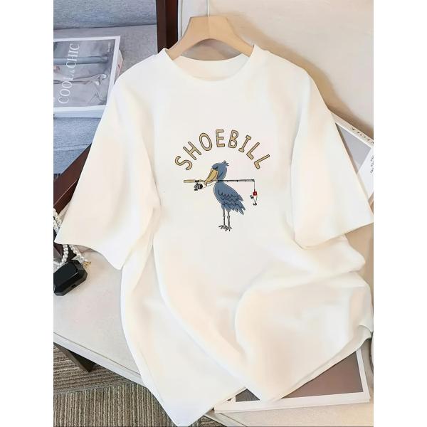 Tシャツ 半袖 メンズ ハシビロコウ 面白い グラフィック ヘビーウェイト クルーネック 通気性 ユーモラス プリント アウトドア 釣り カジュア