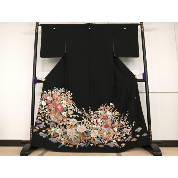 平和屋着物○本加賀友禅作家 百貫華峰 黒留袖 花陶器文 正絹